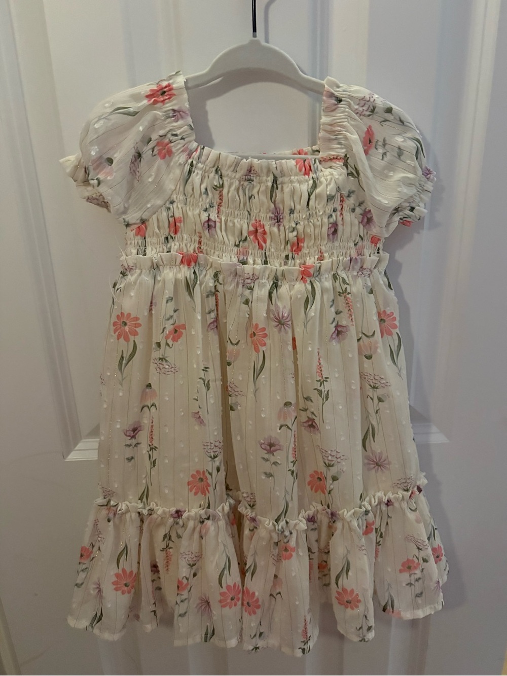 Toddler Girls' Cream Floral Smocked Sundress